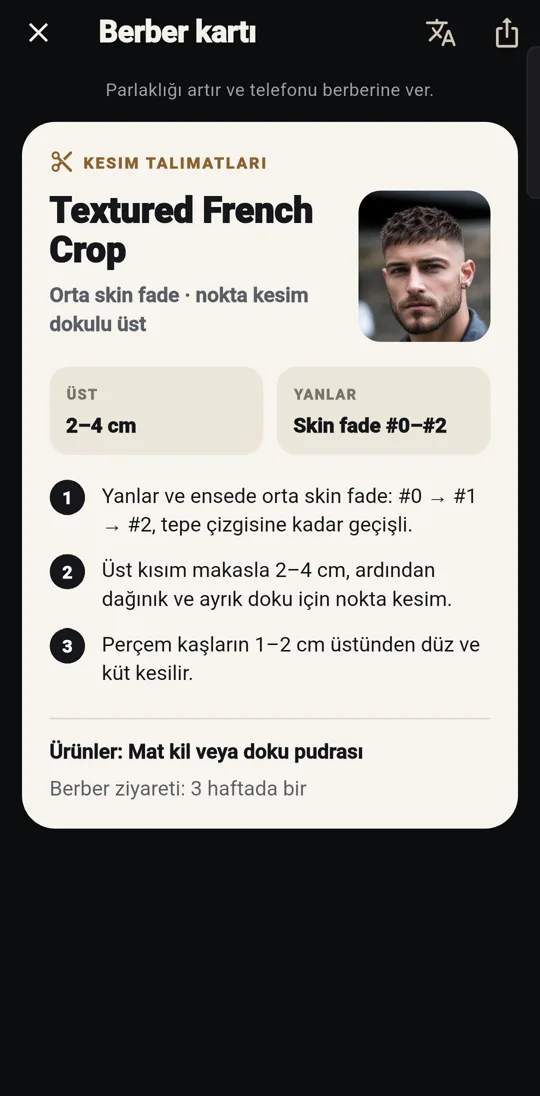 Kesim detaylı berber kartı